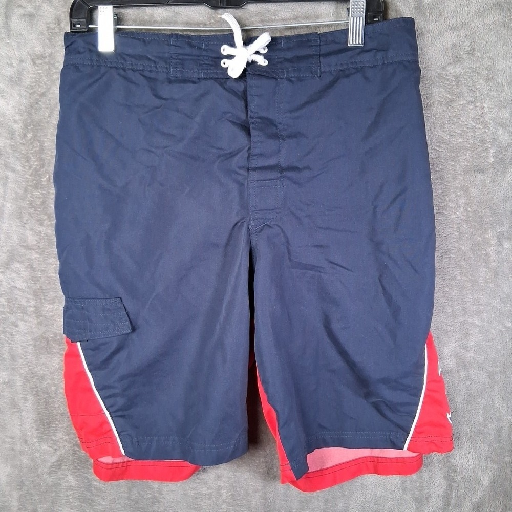 Boston Red Sox Cargo Swim Shorts Mens Size Large Blue‎ Red Embroidered